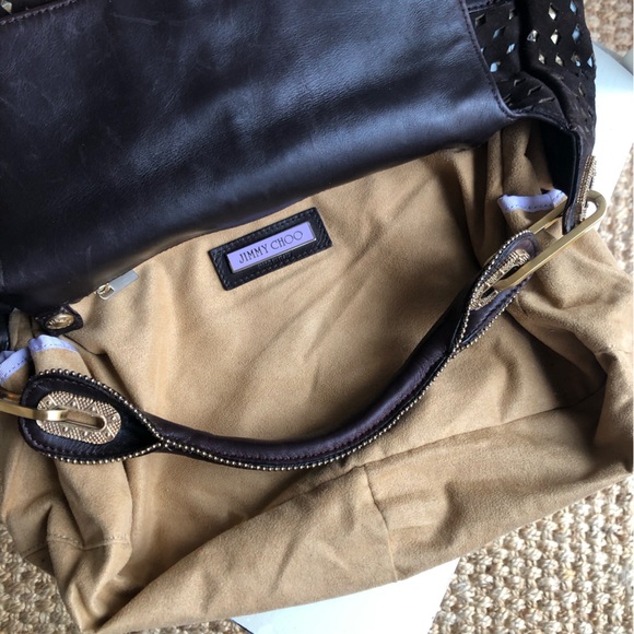 Jimmy Choo Tulita Bag. Chocolate Brown. Perforated. Gold Hardware. - Picture 12 of 15